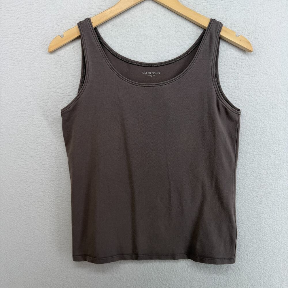 EILEEN FISHER Tank Top S Organic Cotton Stretch Jersey Scoop Neck Gray USA